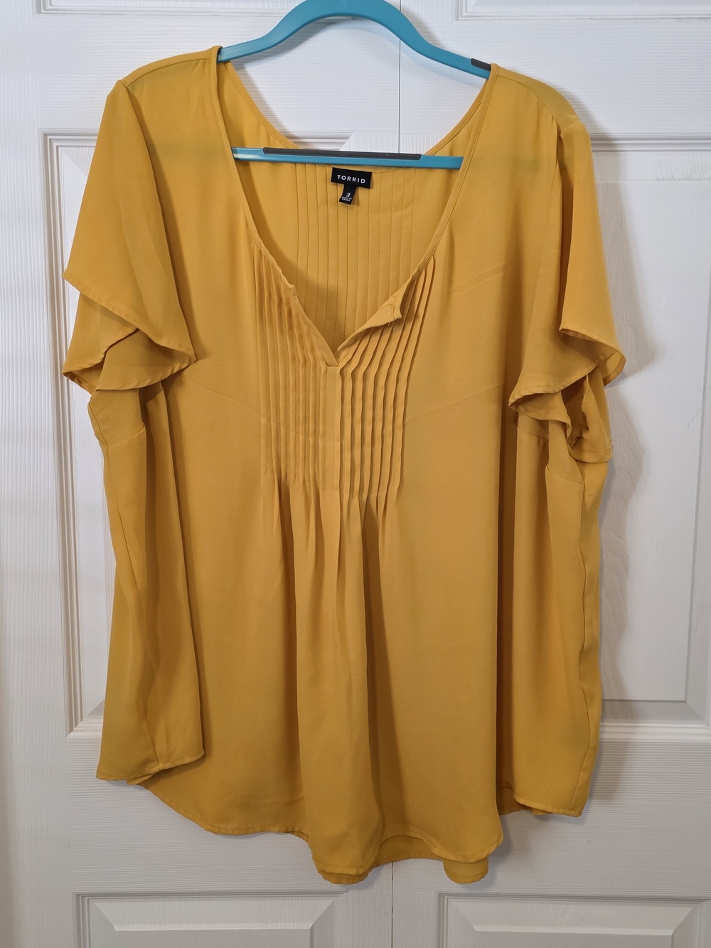 torrid Mustard Pintuck V-Neck Flutter Sleeve Top